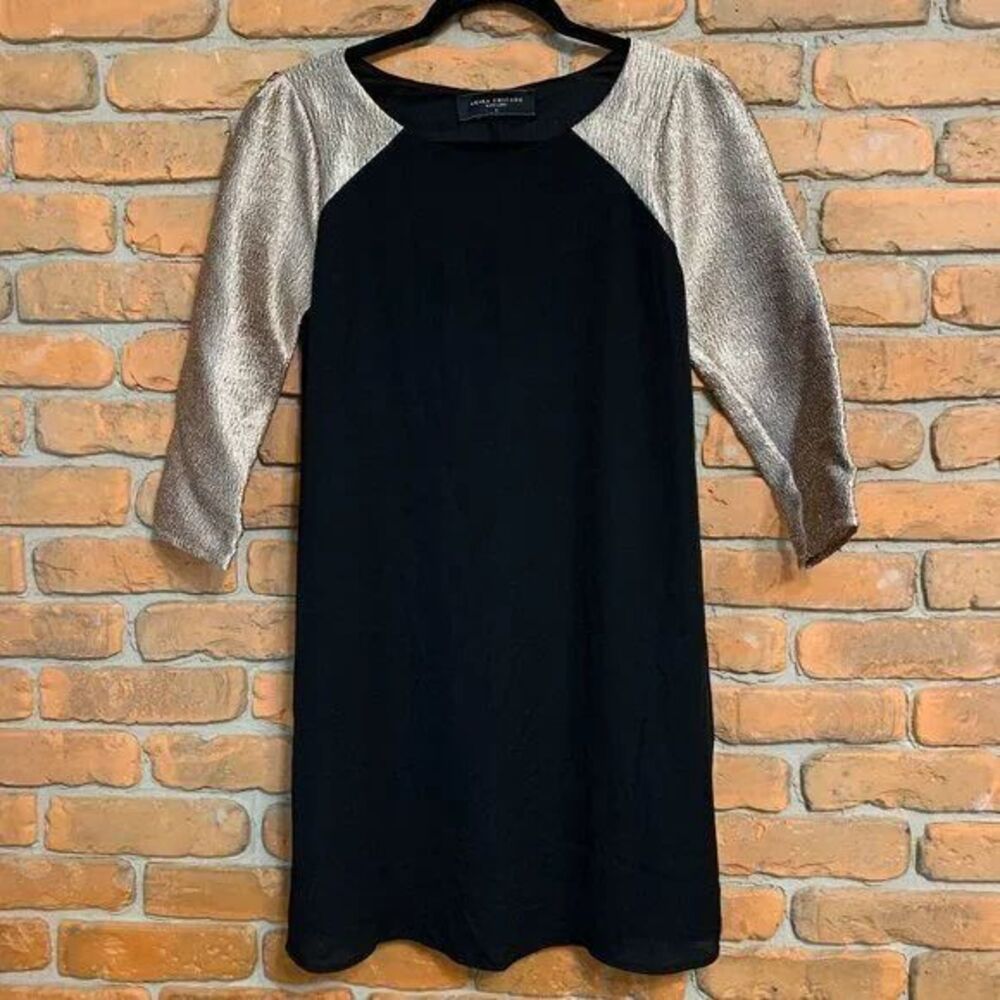 Akira Chicago Black‎ Label Dress Womens Small Black Gold Metallic Sleeve Shift